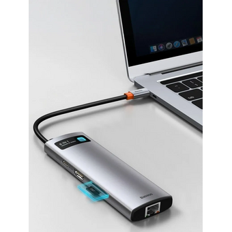  USB-C хаб Baseus CAHUB-CV0G Metal Gleam 8в1 3USB/HDMI/USB-C/MicroSD/TF/RJ45 серый 