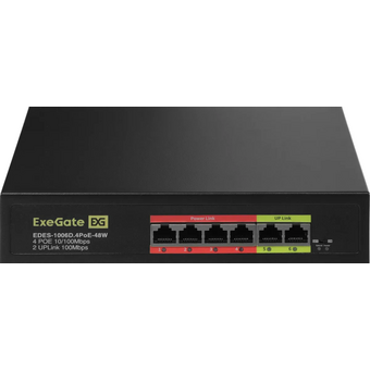  Коммутатор неуправляемый Exegate EDES-1006D.4PoE-48W (EX299020RUS) L2 6x100Мбит/с 4PoE 48W 