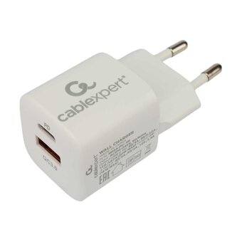  Зарядное устройство Cablexpert MP3A-PC-46 20Вт, 3А, QC3.0/PD, 1xUSB, 1xType-C, белый, пакет 