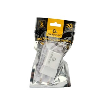  Зарядное устройство Cablexpert MP3A-PC-46 20Вт, 3А, QC3.0/PD, 1xUSB, 1xType-C, белый, пакет 