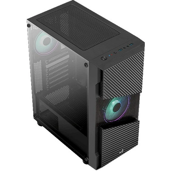  Корпус AeroCool Menace Saturn RGB (4710562754186) черный, ATX, без БП, с окном, 2*USB 3.0, audio 