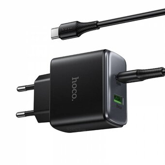  Зарядное устройство HOCO C158A Upgrade 1USB, Type-C 5V, 3.0A, 65Вт, PD/PPS/QC/FCC/AFC, Type-c, кабель 1.0м черный 