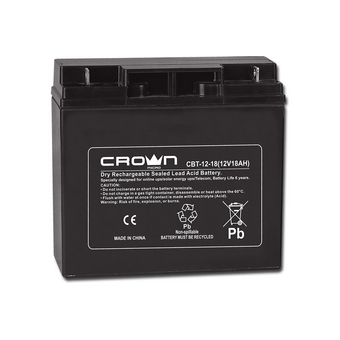  Аккумулятор Crown CBT-12-18 (CM000003025) свинцово-кислотный, 12В, 18А/Ч, ABS-пластик, Т5, срок службы 6 лет 