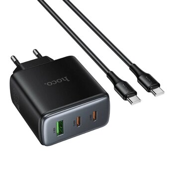  Зарядное устройство HOCO C160A Upgrade 1USB, 2Type-C 5V, 3.0A, 65Вт, PD/PPS/QC/FCC/AFC, кабель Type-C черный 