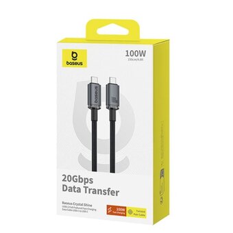  Кабель BASEUS P10318204111-00 Crystal Shine USB3.2 Full Featured Fast Charging Data Cable USB-C to USB-C 100W 1.5m 20GB Cluster Black 