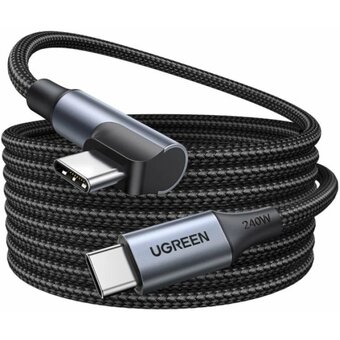  Кабель угловой UGREEN L536 (85345) USB-C Male To Angled 90° USB-C Male Charging Data Cable 2м серый космос 