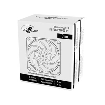  Вентилятор Eurocase EU-FN120WL003 WH KF2150PBT-HDB White,120 white fan,Bearing HDB 4pin PMW female and male connector with brown box,3pcs 