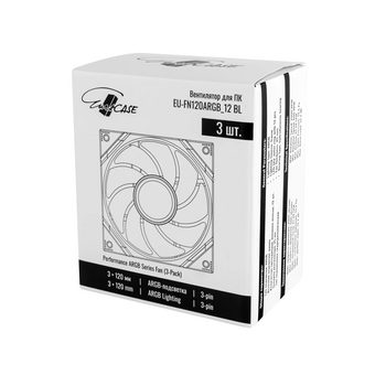  Вентилятор Eurocase EU-FN120ARGB_12 BL YH1225 Black,120 ARGB fan 3pin+AURA 5V3pin female and male connector with brown box,3pcs 