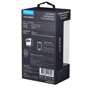  СЗУ Maxvi CHL-603PD Type-CUSB 30W 6A (3A+3A) PD QC3.0, white 
