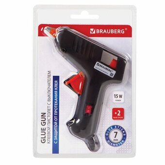  Клеевой пистолет BRAUBERG 671051 15Вт для стержня 7мм, с выключателем в блистере 