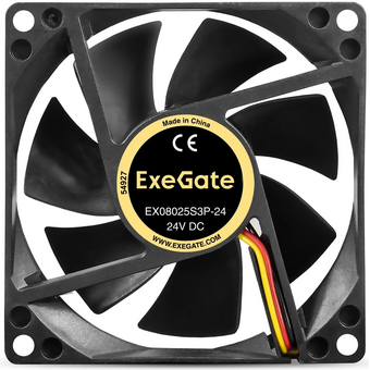  Вентилятор ExeGate 24В DC EX08025S3P-24 (EX297083RUS) (80x80x25 мм, Sleeve bearing (подшипник скольжения), 3pin, 2850RMP, 28dBA) 