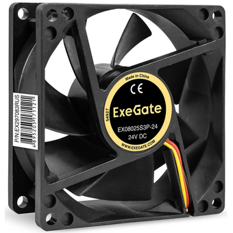  Вентилятор ExeGate 24В DC EX08025S3P-24 (EX297083RUS) (80x80x25 мм, Sleeve bearing (подшипник скольжения), 3pin, 2850RMP, 28dBA) 