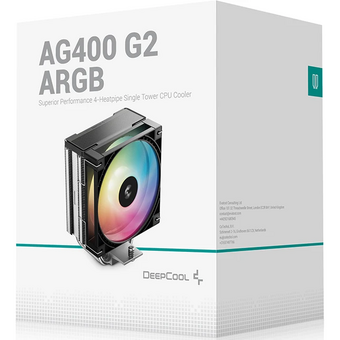  Кулер DEEPCOOL AG400 G2 ARGB LGA1851/1700/AM5/AM4 (TDP 230W, PWM, ARGB Fan 120mm, 4 тепл. трубки, черный) RET 