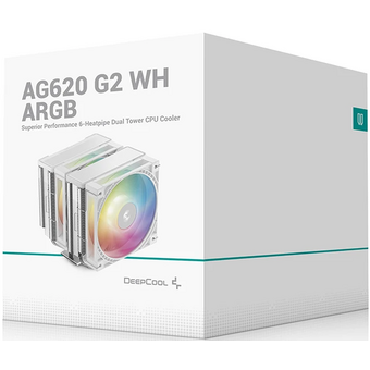  Кулер DEEPCOOL AG620 G2 WH ARGB LGA1954/1851/1700/AM5/AM4 (TDP 270W, PWM, Dual ARGB Fan 120mm, 6 тепл. трубок, белый) RET 