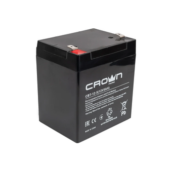 Аккумулятор Crown СВТ-12-5 (CM000001652) свинцово-кислотный, 12В, 5 А/Ч, ABS-пластик, F2 (Т2), срок службы 6 лет 