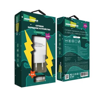  СЗУ More choice NC24m 2USB 2.1A с кабелем USB+micro USB White 