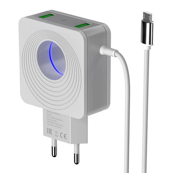  СЗУ More choice NC48m 2USB 2.1A со встроенным кабелем кабелем micro USB и подсветкой White 