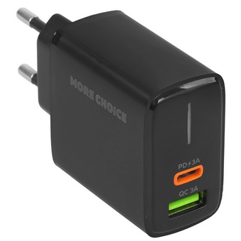  СЗУ More choice NC61 1USB+1USB-C 3.0A PD 20W+QC3.0 быстрая зарядка Black 
