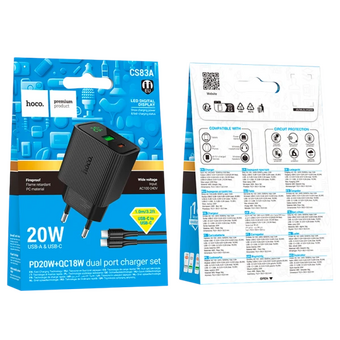  СЗУ Hoco CS83A 1USB+1Type-C 3.0A PD20W+QC3.0 быстрая зарядка для Type-C Type-C с дисплеем Black 