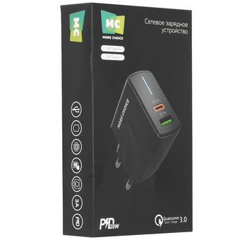  СЗУ More choice NC61 1USB+1USB-C 3.0A PD 20W+QC3.0 быстрая зарядка Black 