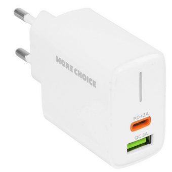  СЗУ More choice NC61 1USB+1USB-C 3.0A PD 20W+QC3.0 быстрая зарядка White 