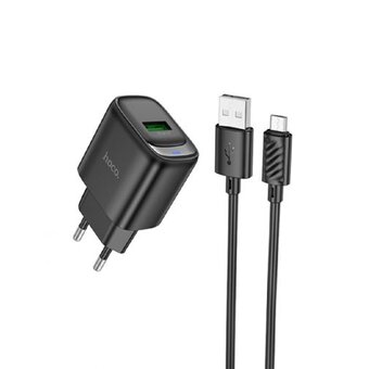  Зарядное устройство HOCO C140A 1USB 18Вт, QC3.0, FCP, AFC, кабель USB - микро USB, 1.0м чёрный 