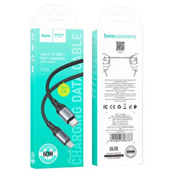  Кабель HOCO X102 Fresh Type-C-Type-C 1.0м, 3,0А, 60Вт чёрный 