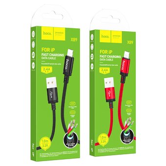 Кабель HOCO X89 Wind USB-8pin 1.0м, 2.4A чёрный, не упакован 