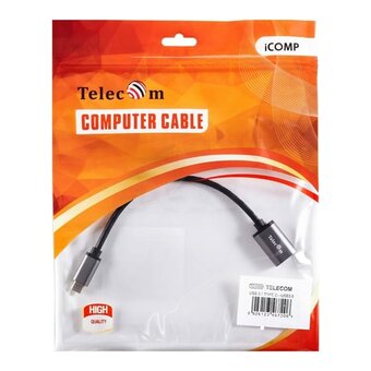  Кабель-переходник TELECOM TC409M Type-C(M)-USB 3.0 Af, OTG, 1,5A, 5,0Gbps, 0,2m Alum grey 