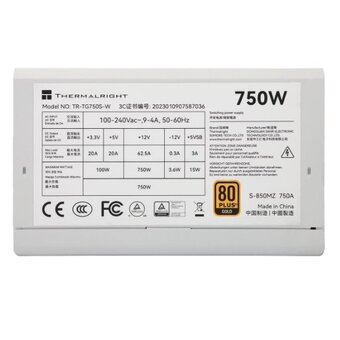 Блок питания Thermalright TR-TG750S-W 750W 80+ Gold (ATX, 3.0, PCIe 5.0, Non-modular, 1x24(20+4)pin, 1xCPU 8(4+4)pin) 