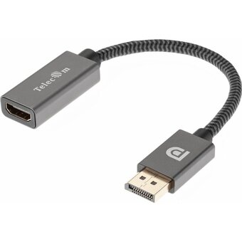  Кабель-переходник TELECOM TA560 DP(M)-- HDMI-F 0.2, оплетка, 4K 60Hz, серый металлик 
