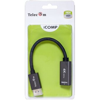  Кабель-переходник TELECOM TA560 DP(M)-- HDMI-F 0.2, оплетка, 4K 60Hz, серый металлик 