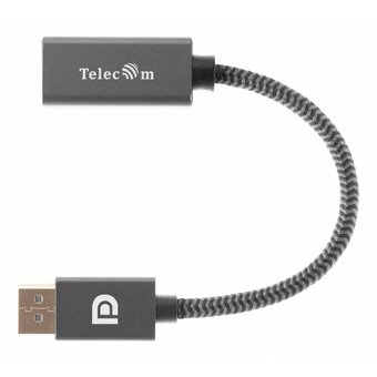  Кабель-переходник TELECOM TA560 DP(M)-- HDMI-F 0.2, оплетка, 4K 60Hz, серый металлик 