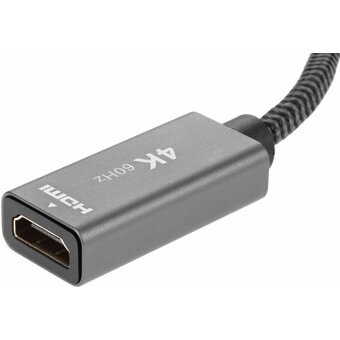  Кабель-переходник TELECOM TA560 DP(M)-- HDMI-F 0.2, оплетка, 4K 60Hz, серый металлик 