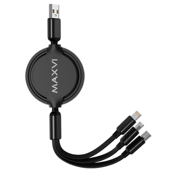  Кабель Maxvi MC-17MTL black, 3 в1, USB-A-microUSB/Type-C/Lightning, 2.5A 