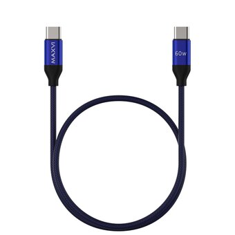 Кабель Maxvi MCw-60TT blue USB-C-USB-C, 3A 