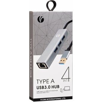  Переходник VCOM DH312A USB 3.0-RJ-45 1000Mbps+3 USB 3.0, Aluminum Shell, 0.2м 