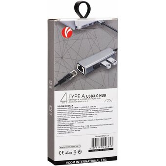  Переходник VCOM DH312A USB 3.0-RJ-45 1000Mbps+3 USB 3.0, Aluminum Shell, 0.2м 