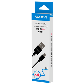  Кабель Maxvi MC-01 UP black USB-A-microUSB, 3A 
