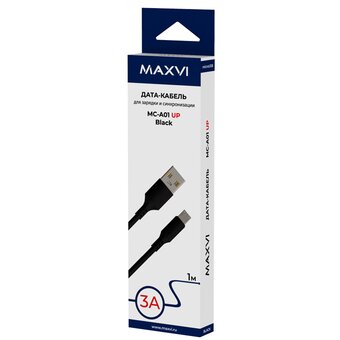  Кабель Maxvi MC-A01 UP black USB-A-microUSB, 3A 