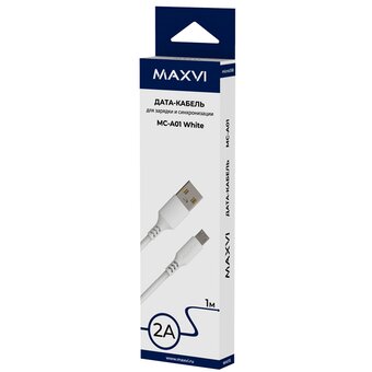  Кабель Maxvi MC-A01 white USB-A-microUSB 