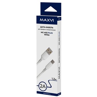  Кабель Maxvi MC-A02 plus white USB-A-Type-C, 2A 