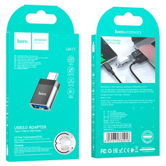  Дата-кабель Hoco UA17 Type-C male to USB female USB3.0 adapter black 