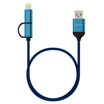  Кабель Maxvi MC-12ML blue, 2 в1, USB-A-microUSB/Lightning, 2A 