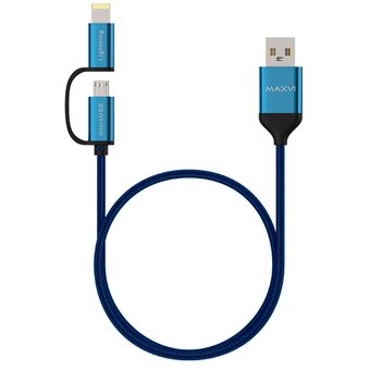  Кабель Maxvi MC-12ML blue, 2 в1, USB-A-microUSB/Lightning, 2A 