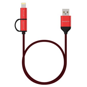  Кабель Maxvi MC-12ML red, 2 в1, USB-A-microUSB/Lightning, 2A 