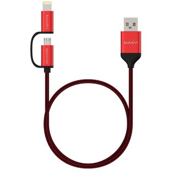  Кабель Maxvi MC-12ML red, 2 в1, USB-A-microUSB/Lightning, 2A 