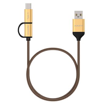  Кабель Maxvi MC-12MT gold, 2 в1, USB-A-microUSB/Type-C, 2A 