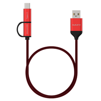  Кабель Maxvi MC-12MT red, 2 в1, USB-A-microUSB/Type-C, 2A 