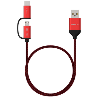  Кабель Maxvi MC-12MT red, 2 в1, USB-A-microUSB/Type-C, 2A 